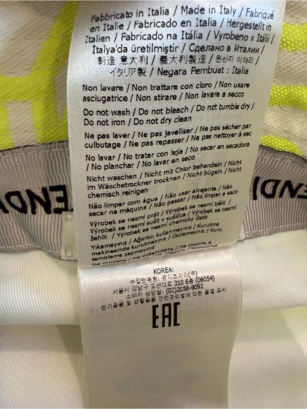 Fendi Neon Yellow Logo Fringe-Trim Bucket Hat - Picture 10 of 12